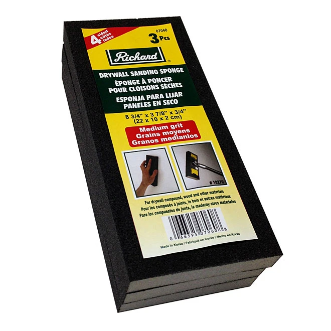Richard 4-Sided Drywall Sanding Sponge - Medium Grit - 8 7/8-in L x 4-in W x 3/4-in H - 3 Per Pack 1 Richard 4-Sided Drywall Sanding Sponge - Medium Grit - 8 7/8-in L x 4-in W x 3/4-in H - 3 Per Pack