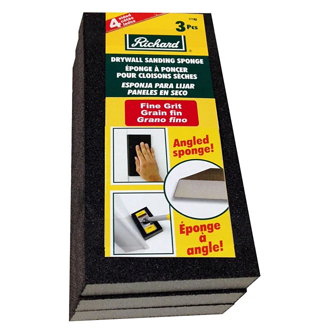 Richard 4-Sided Drywall Sanding Angled Sponge - Medium Grit - 8 7/8-in L x 4-in W x 3/4-in H - 3 Per Pack 1 Richard 4-Sided Drywall Sanding Angled Sponge - Medium Grit - 8 7/8-in L x 4-in W x 3/4-in H - 3 Per Pack